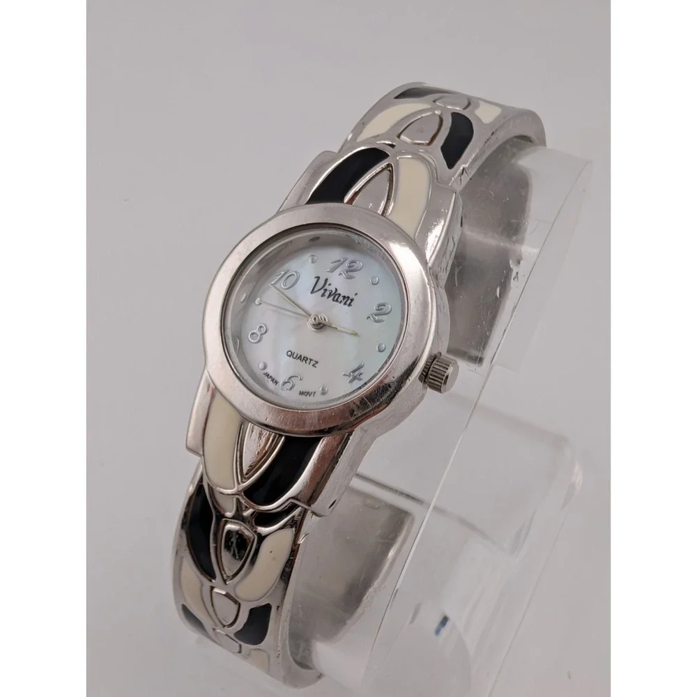 Vivani Women's Watch 24mm Case MOP Dial Black/White Enamel Bangle Band- Working